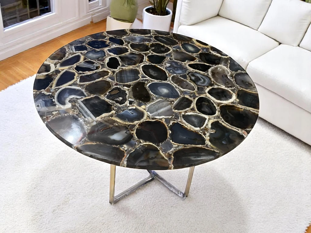 Black Agate Elegance: Stone Console Table Masterpiece